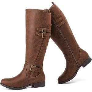 imageWomens Knee High Boots Stylish Comfort Round Toe Tall Riding Combat Boot Classic Fashion Fall Winter Boots for WomenTan Mf 118