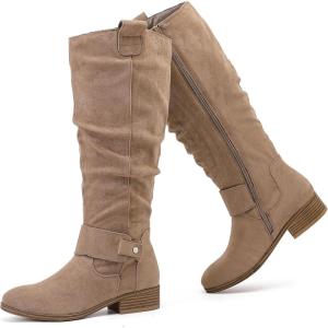 imageWomens Slouchy Knee High Boots  Comfortable Platform Flat Tall Boot Stylish Round Toe Side Zipper Winter Casual Boots for WomenBeige Mf 124