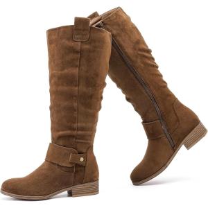 imageWomens Slouchy Knee High Boots  Comfortable Platform Flat Tall Boot Stylish Round Toe Side Zipper Winter Casual Boots for WomenBrown Mf 124