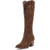 imageWomens Knee High Boots Wide Calf Chunky Block Low Heel and Slouchy Pointed Toe Winter Long Boots for WomenBrown Mf 971