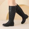 imageWomens Slouchy Knee High Boots Low Heel Comfort Round Toe Tall Calf Flat Riding Combat Boots for WomenBlack Bmf 119