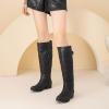 imageWomens Slouchy Knee High Boots Low Heel Comfort Round Toe Tall Calf Flat Riding Combat Boots for WomenBlack Bmf 119