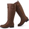 imageWomens Slouchy Knee High Boots Low Heel Comfort Round Toe Tall Calf Flat Riding Combat Boots for WomenBrown Bmf 119