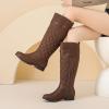 imageWomens Slouchy Knee High Boots Low Heel Comfort Round Toe Tall Calf Flat Riding Combat Boots for WomenBrown Bmf 119