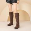 imageWomens Slouchy Knee High Boots Low Heel Comfort Round Toe Tall Calf Flat Riding Combat Boots for WomenBrown Bmf 119