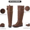 imageWomens Slouchy Knee High Boots Low Heel Comfort Round Toe Tall Calf Flat Riding Combat Boots for WomenBrown Bmf 119