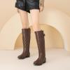 imageWomens Slouchy Knee High Boots Low Heel Comfort Round Toe Tall Calf Flat Riding Combat Boots for WomenBrown Pu 119