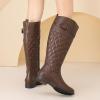 imageWomens Slouchy Knee High Boots Low Heel Comfort Round Toe Tall Calf Flat Riding Combat Boots for WomenBrown Pu 119