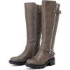 imageWomens Knee High Boots Classic Comfort Riding Combat Boot Round Toe Side Zipper Long Tall Fall Winter Boots for WomenGray Pu 267