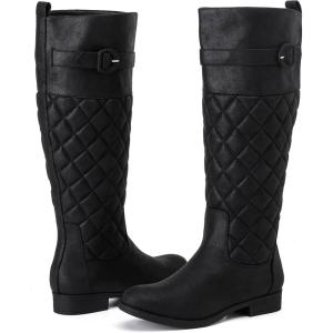imageWomens Slouchy Knee High Boots Low Heel Comfort Round Toe Tall Calf Flat Riding Combat Boots for WomenBlack Bmf 119