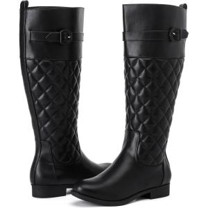 imageWomens Slouchy Knee High Boots Low Heel Comfort Round Toe Tall Calf Flat Riding Combat Boots for WomenBlack Pu 119