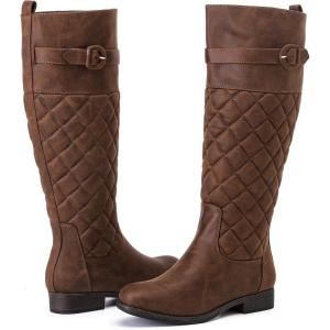 imageWomens Slouchy Knee High Boots Low Heel Comfort Round Toe Tall Calf Flat Riding Combat Boots for WomenBrown Bmf 119