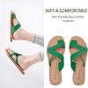 imageWomens Flat Slides Sandals Summer Slippers Comfortable Braided Strap Round Open Toe Casual Beach Shoes for WomenGreen 003