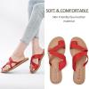 imageWomens Flat Slides Sandals Summer Slippers Comfortable Braided Strap Round Open Toe Casual Beach Shoes for WomenRed 003