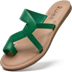imageWomens Flat Slides Sandals Summer Slippers Comfortable Braided Strap Round Open Toe Casual Beach Shoes for WomenGreen 003