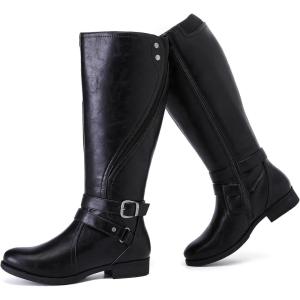 imageWomens Knee High Boots Wide Calf Comfort Casual Flat Riding Combat Long Boots Low Heeled Winter Fall Fashion Dressy Tall Boots for WomenBkpu123