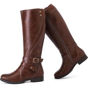 imageWomens Knee High Boots Wide Calf Comfort Casual Flat Riding Combat Long Boots Low Heeled Winter Fall Fashion Dressy Tall Boots for WomenBrpu123