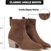 imageWomens Ankle Boots Low Chunky Heeled Booties Casual Comfortable Fall Winter Pointed Closed Toe Short Boots for WomenBrown Mf 970
