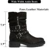 imageWomens Wide Width Ankle Boots True Plus Size Wide Foot Flat Slouchy Booties Comfort Riding Combat Rivet Short Boots for WomenBlack Pu 372