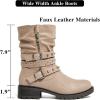 imageWomens Wide Width Ankle Boots True Plus Size Wide Foot Flat Slouchy Booties Comfort Riding Combat Rivet Short Boots for WomenTaupe Pu 372