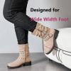 imageWomens Wide Width Ankle Boots True Plus Size Wide Foot Flat Slouchy Booties Comfort Riding Combat Rivet Short Boots for WomenTaupe Pu 372