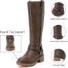 imageWomens Knee High Boots Classic Comfort Riding Combat Boot Round Toe Side Zipper Long Tall Fall Winter Boots for WomenBrown Pu 972