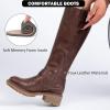 imageWomens Knee High Boots Classic Comfort Riding Combat Boot Round Toe Side Zipper Long Tall Fall Winter Boots for WomenD Brown Pu 972
