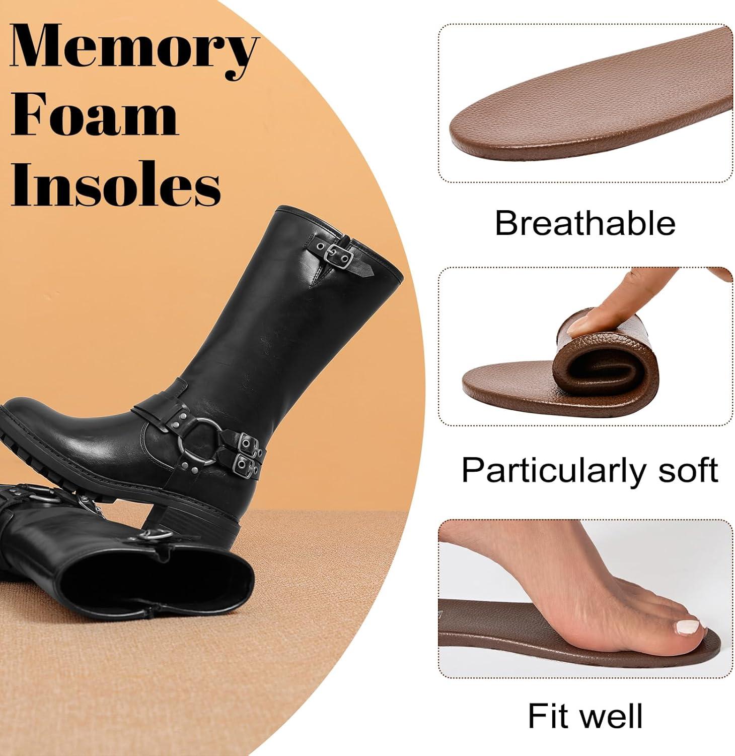 imageBoots for Women Mid Calf Flat Casual Round Toe Fashion Calf High Boot Buckle Dressy Fall and Winter Low Heeled KneeHigh BootsBlack Mf 973