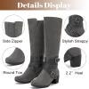 imageKnee High Boots for Women Chunky Heel Casual Comfort Pointed Toe Boot Womens Fashion Fall Winter KneeHigh BootsGrey Zpu 304