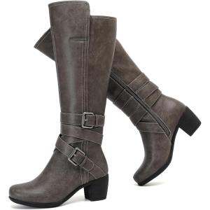 imageKnee High Boots for Women Chunky Heel Casual Comfort Pointed Toe Boot Womens Fashion Fall Winter KneeHigh BootsGrey Lpu 303