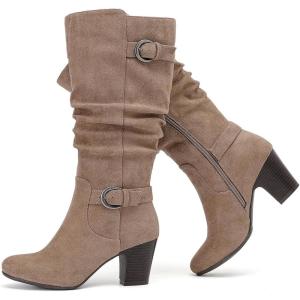 imageKnee High Boots for Women Slouchy Chunky Heel Long Boots Pointed Toe Comfort and Fashion Fall Winter Woman BootBeige Mf 301