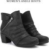 imageAnkle Boots for Women Chunky Heeled Booties Fashion Comfort Round Close Toe Low Mid Heel Winter Fall Ladies Short BootsBlack Bmf 303