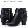 imageAnkle Boots for Women Chunky Heeled Booties Fashion Comfort Round Close Toe Low Mid Heel Winter Fall Ladies Short BootsBlack Pu 302
