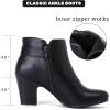 imageAnkle Boots for Women Chunky Heeled Booties Fashion Comfort Round Close Toe Low Mid Heel Winter Fall Ladies Short BootsBlack Pu 302