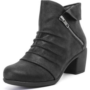 imageAnkle Boots for Women Chunky Heeled Booties Fashion Comfort Round Close Toe Low Mid Heel Winter Fall Ladies Short BootsBlack Bmf 303