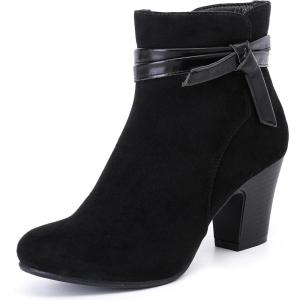 imageAnkle Boots for Women Chunky Heeled Booties Fashion Comfort Round Close Toe Low Mid Heel Winter Fall Ladies Short BootsBlack Mf 301