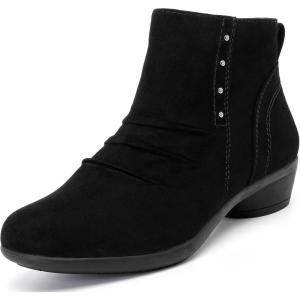 imageAnkle Boots for Women Chunky Heeled Booties Fashion Comfort Round Close Toe Low Mid Heel Winter Fall Ladies Short BootsBlack Mf 981