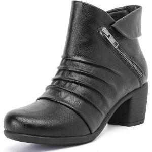 imageAnkle Boots for Women Chunky Heeled Booties Fashion Comfort Round Close Toe Low Mid Heel Winter Fall Ladies Short BootsBlack Pu 303