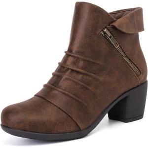 imageAnkle Boots for Women Chunky Heeled Booties Fashion Comfort Round Close Toe Low Mid Heel Winter Fall Ladies Short BootsBrown Bmf 303