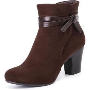 imageAnkle Boots for Women Chunky Heeled Booties Fashion Comfort Round Close Toe Low Mid Heel Winter Fall Ladies Short BootsBrown Mf 301