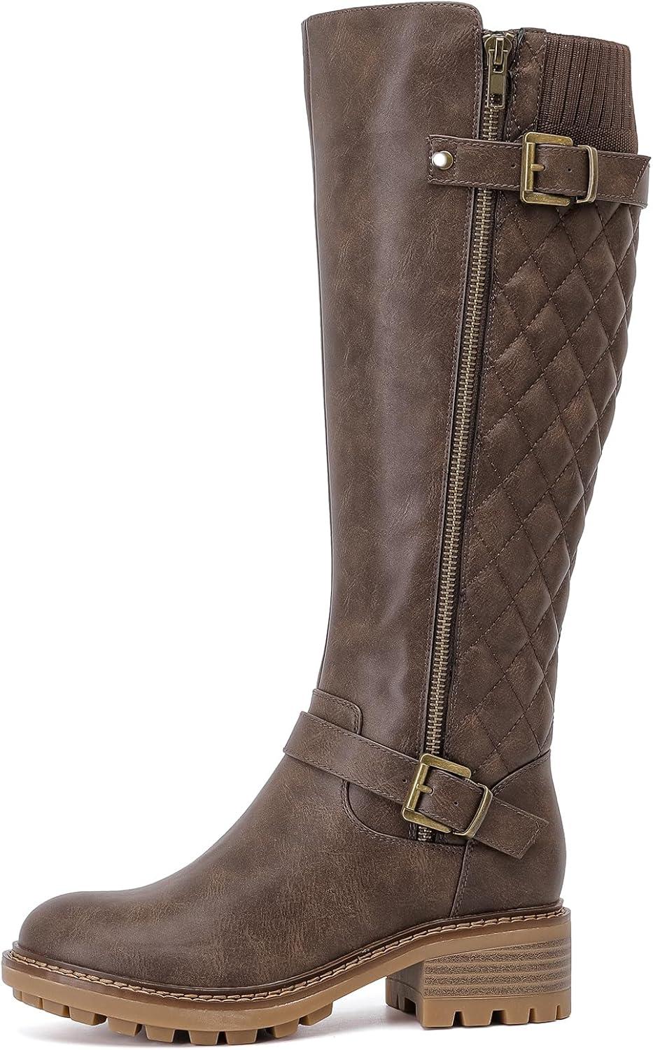 imageKnee High Boots for Women Classic Comfort Riding Combat Boot Round Toe Side Zipper Long Tall Fall Winter Womens BootsBrown Pu 267