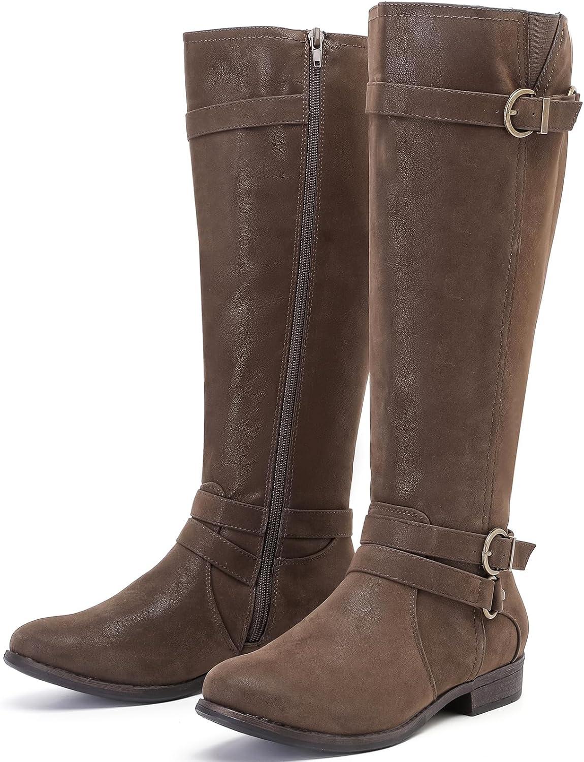 imageKnee High Boots for Women Classic Comfort Riding Combat Boot Round Toe Side Zipper Long Tall Fall Winter Womens BootsBrown Pu 305