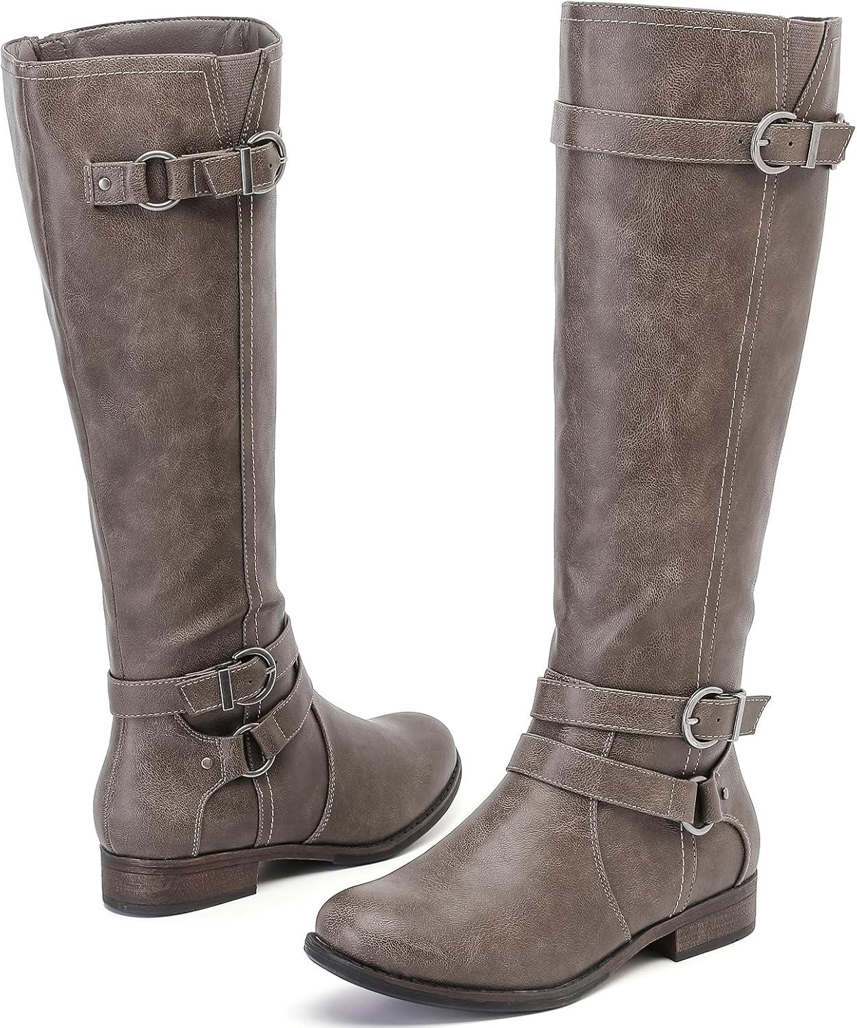 imageKnee High Boots for Women Classic Comfort Riding Combat Boot Round Toe Side Zipper Long Tall Fall Winter Womens BootsDark Grey Pu 305