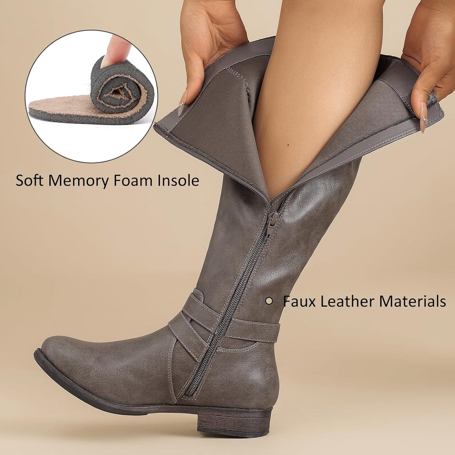 imageKnee High Boots for Women Classic Comfort Riding Combat Boot Round Toe Side Zipper Long Tall Fall Winter Womens BootsDark Grey Pu 305