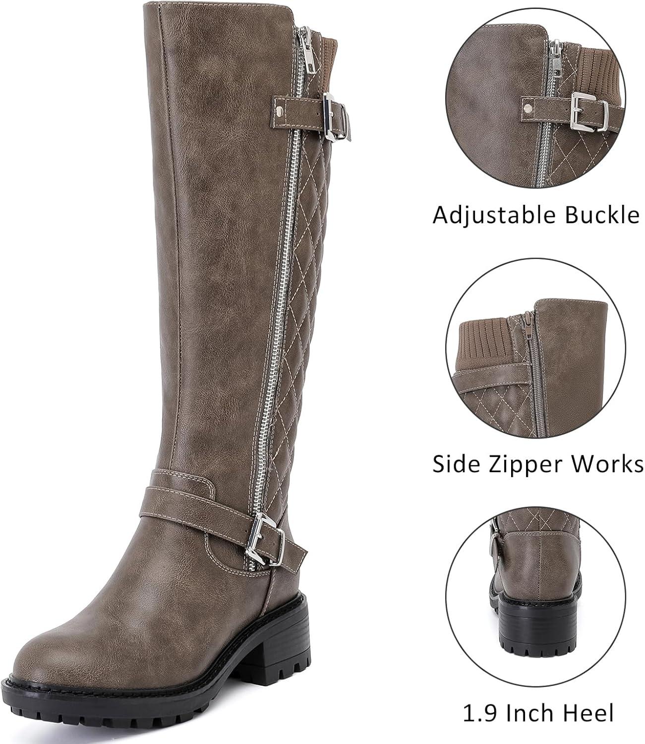 imageKnee High Boots for Women Classic Comfort Riding Combat Boot Round Toe Side Zipper Long Tall Fall Winter Womens BootsGray Pu 267