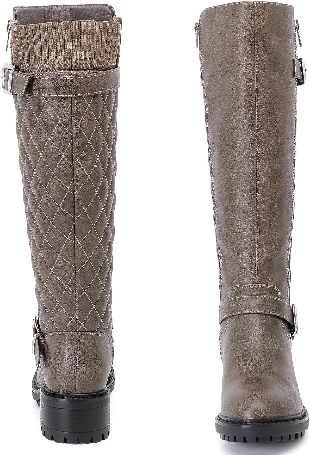 imageKnee High Boots for Women Classic Comfort Riding Combat Boot Round Toe Side Zipper Long Tall Fall Winter Womens BootsGray Pu 267