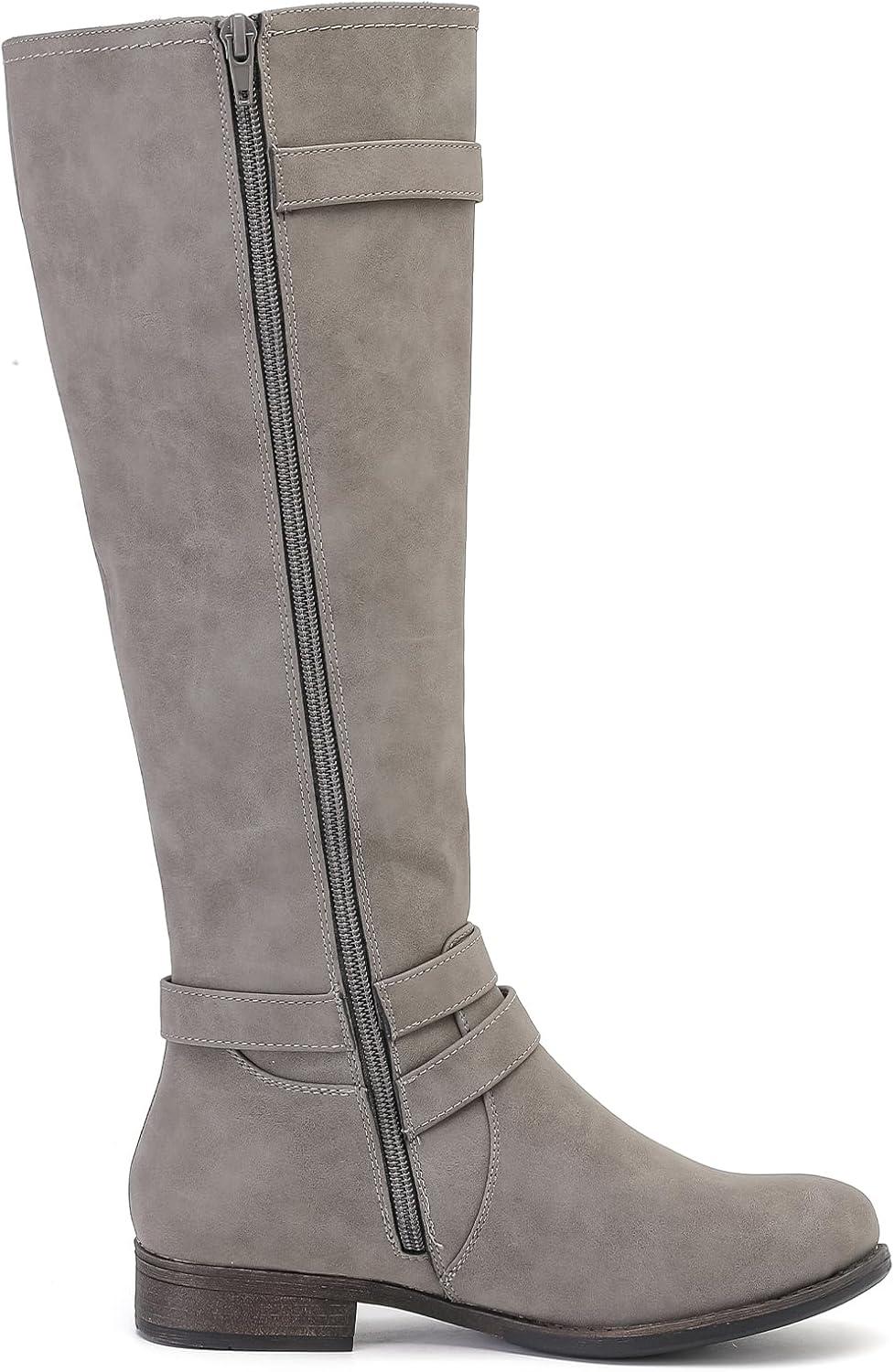 imageKnee High Boots for Women Classic Comfort Riding Combat Boot Round Toe Side Zipper Long Tall Fall Winter Womens BootsGrey Pu 305