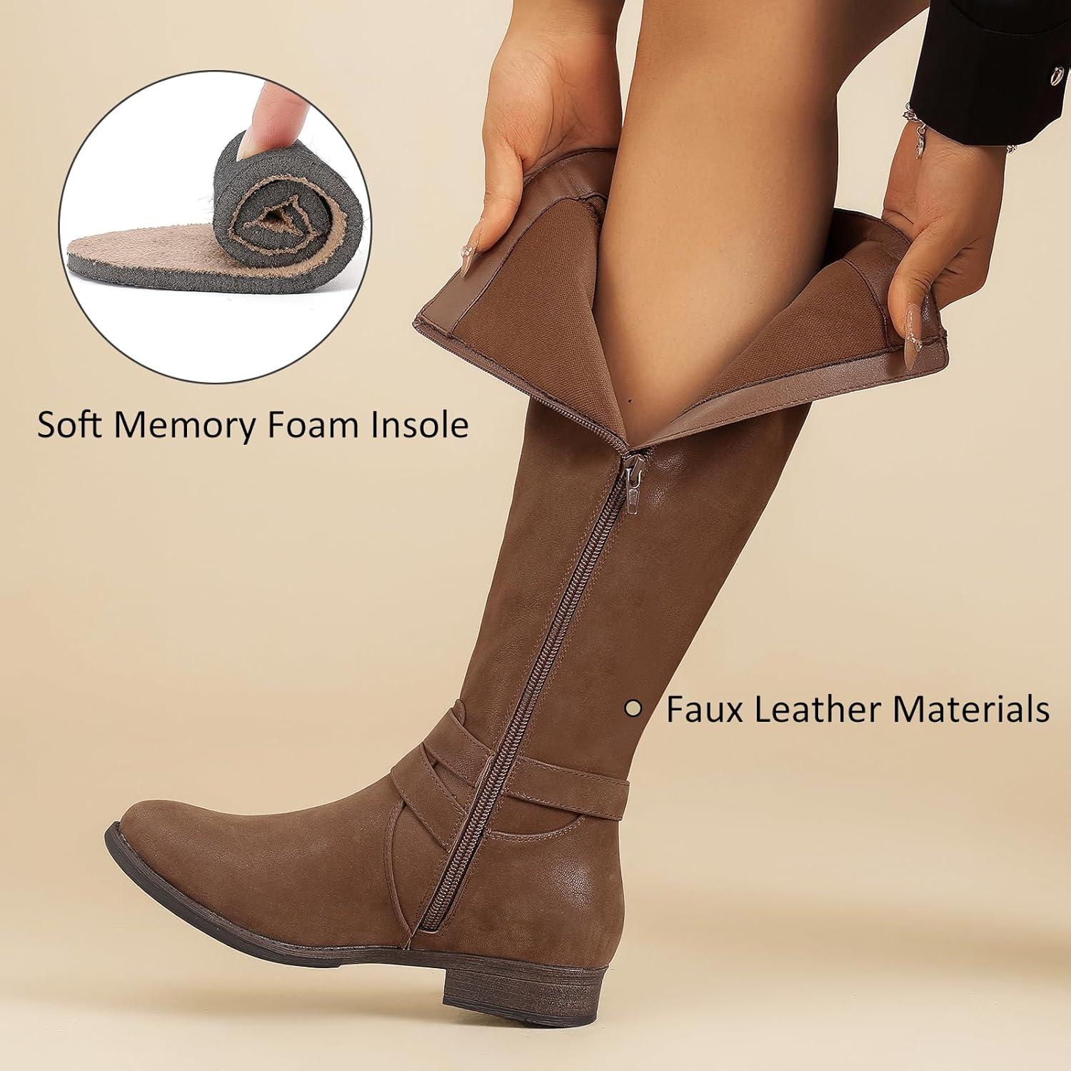 imageKnee High Boots for Women Classic Comfort Riding Combat Boot Round Toe Side Zipper Long Tall Fall Winter Womens BootsTan Pu 305