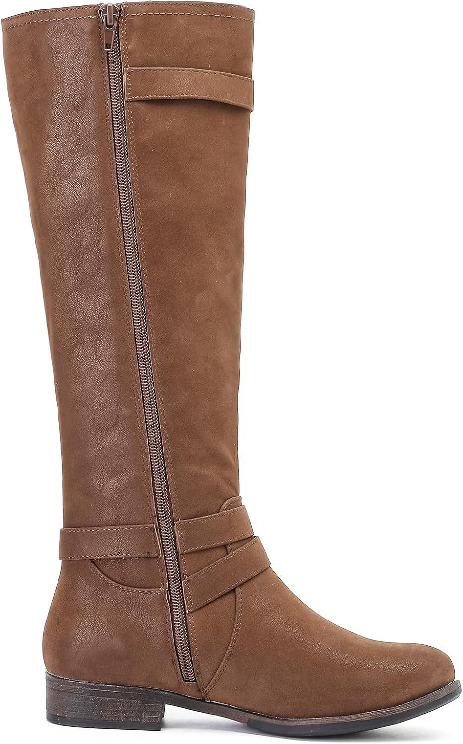 imageKnee High Boots for Women Classic Comfort Riding Combat Boot Round Toe Side Zipper Long Tall Fall Winter Womens BootsTan Pu 305