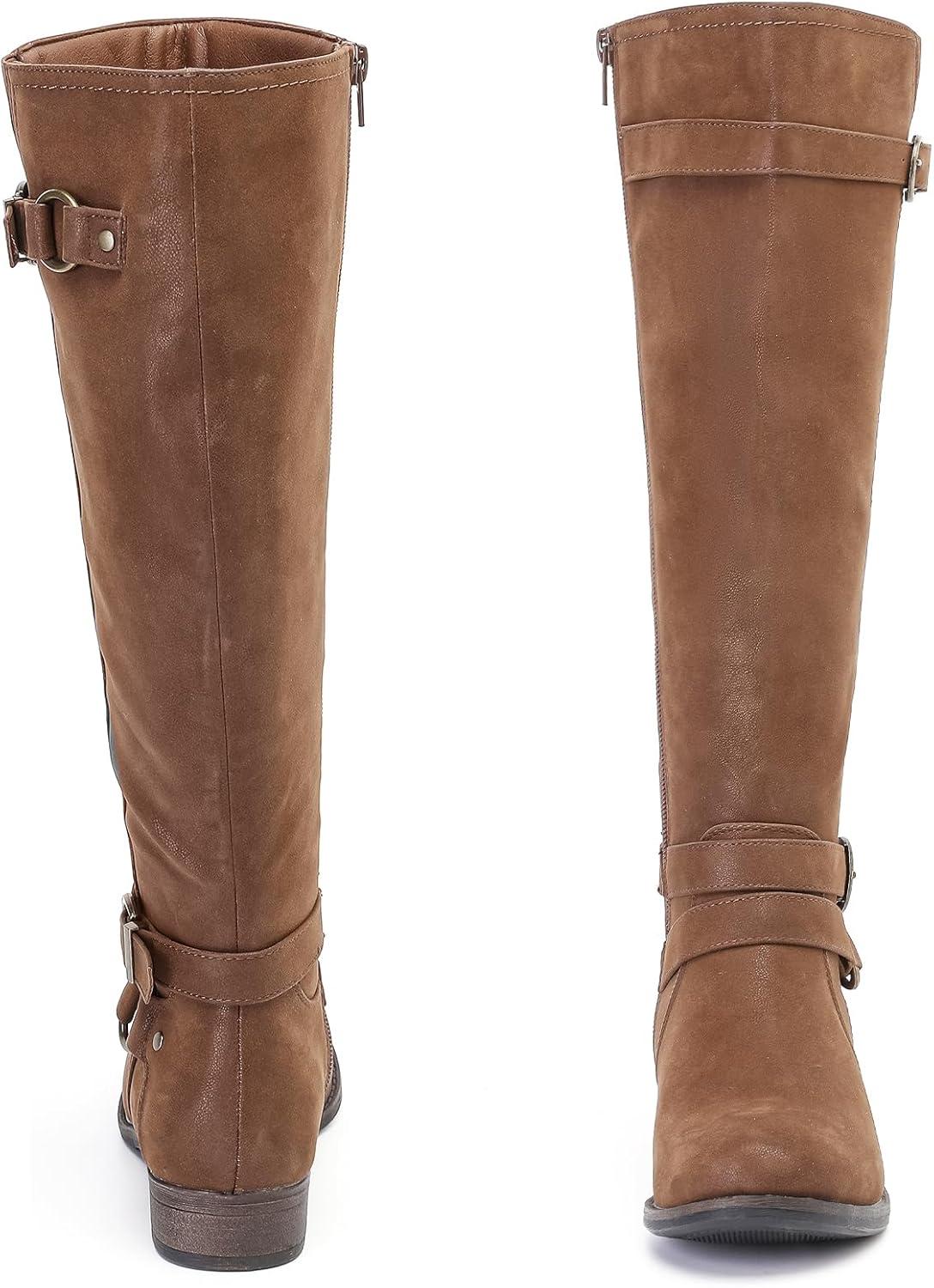 imageKnee High Boots for Women Classic Comfort Riding Combat Boot Round Toe Side Zipper Long Tall Fall Winter Womens BootsTan Pu 305